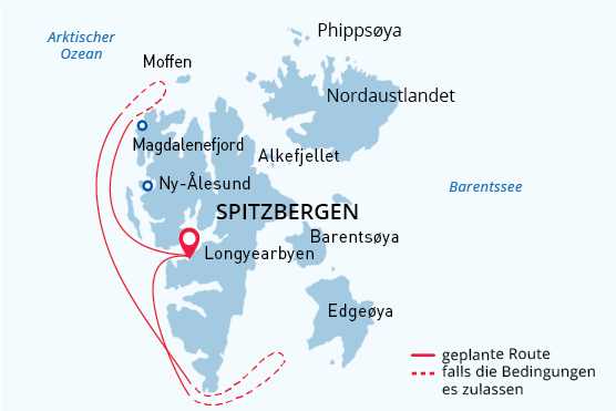 Westspitzbergen bis zur Eisgrenze map route